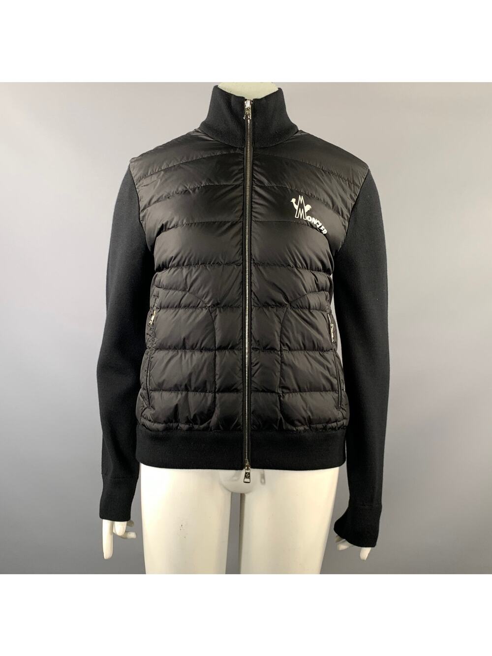 MONCLER Size L Black Polyamide Quilted Down Filled Jacket Outdoor
